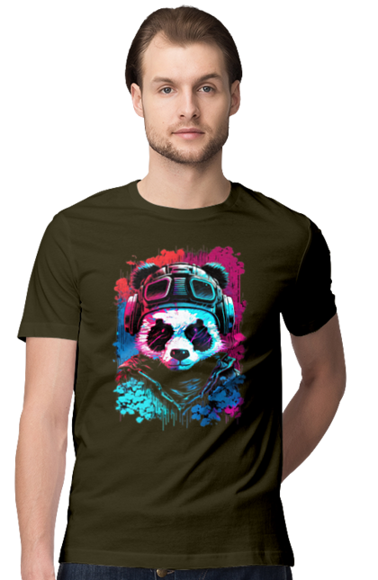 Футболка чоловіча з принтом "Панда в VR шолом". Віртуальна реальність, гік, панда, персонаж, шолом. 2070702
