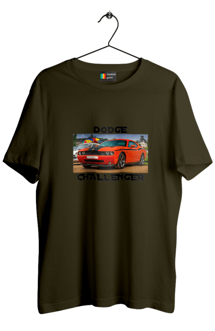 Футболка чоловіча з принтом "Додж челенджер". Авто, автомобіль, американська легенда, додж челенджер, класичне авто, культовий автомобіль, масл кар, потужний автомобіль. 2070702