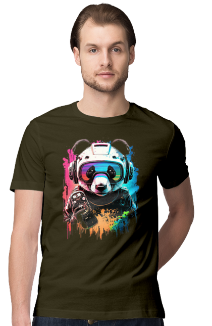 Футболка чоловіча з принтом "Панда в VR шолом". Віртуальна реальність, гік, панда, персонаж, шолом. 2070702