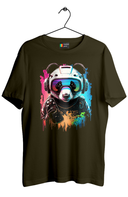 Футболка чоловіча з принтом "Панда в VR шолом". Віртуальна реальність, гік, панда, персонаж, шолом. 2070702