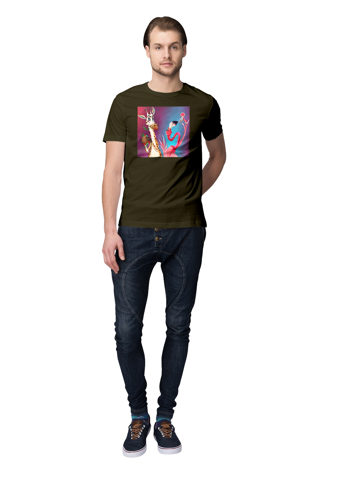 Giraffe And Flamingo At The Party