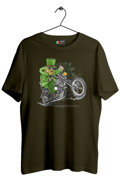 Футболка чоловіча з принтом "Патрік На Мотоциклі". Мотоцикл, патрик, свято. 2070702