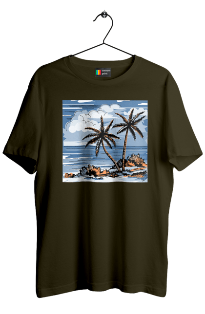 Men`s t-shirt with prints Palm Trees And Sky. Clouds, palm trees, sea, sky. 2070702