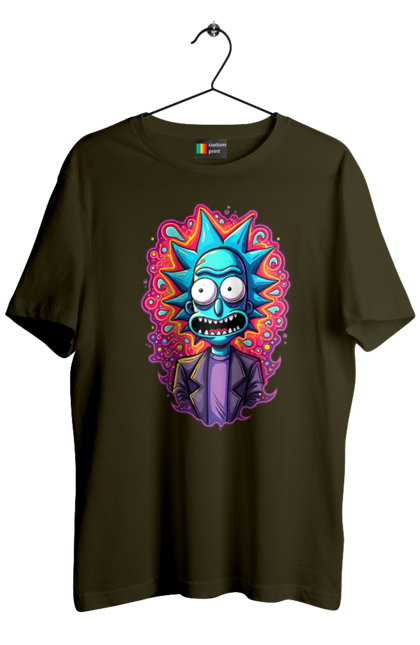 Men's t-shirt with prints Rick and Morty. Adventures, black humor, cartoon, rick, rick and morty, sci-fi, tragicomedy. 2070702