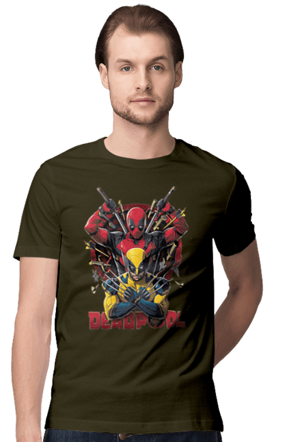 Men's t-shirt with prints Deadpool & Wolverine. Action movie, comic, deadpool, fantasy, film, logan, marvel, mutant, superhero, x-men. 2070702