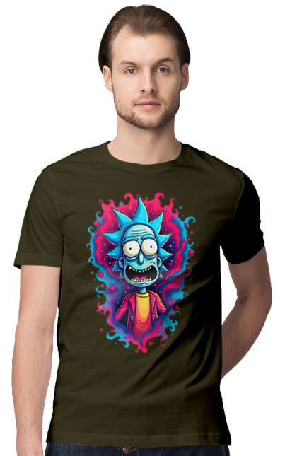 Men's t-shirt with prints Rick and Morty. Adventures, black humor, cartoon, rick, rick and morty, sci-fi, tragicomedy. 2070702