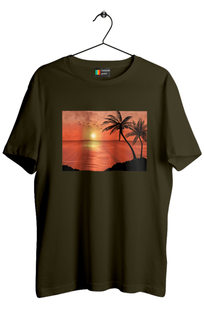 Men`s t-shirt with prints West Palm Sea. Palm trees, sea, shore. 2070702