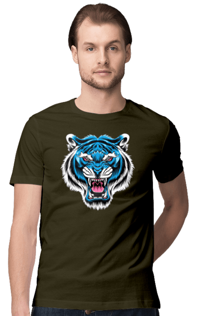 Футболка чоловіча з принтом "Блакитний тигр". Блакитний тигр, голова тигра, тварини, тигр. futbolka.stylus.ua