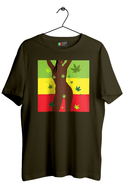 Футболка чоловіча з принтом "Гола Дівчина І Конопля". Гола, конопля, курити, сиськи. 2070702