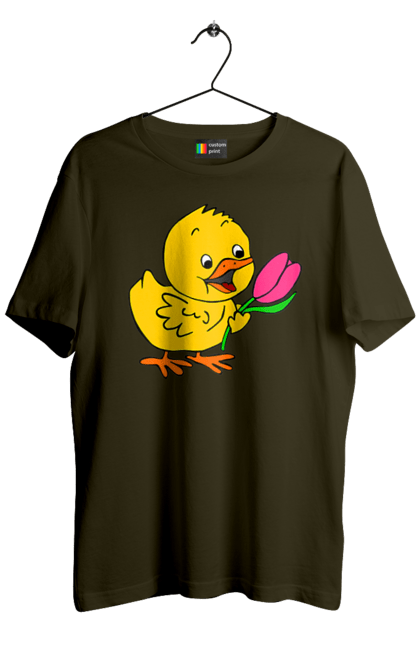 Men`s t-shirt with prints Chicken With A Tulip. Chick, tulip. 2070702