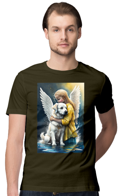 Футболка чоловіча з принтом "Дівчинка та собака ангел [память загиблим тваринам]". Дівчинка та собака, крим, нова каховка, память загиблим тваринам, собака ангел, україна, херсон. 2070702