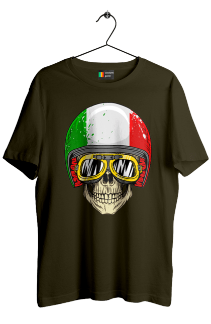 Футболка чоловіча з принтом "Череп в мотошоломі". Мото, окуляри, череп, шолом. 2070702