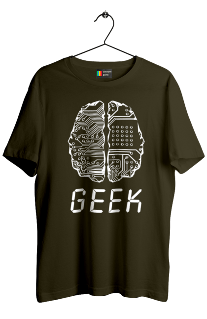 Футболка чоловіча з принтом "Гик Мозок". Айті, айтішник, гик, знання, інженер, кібер, кібернетика, кіборг, код, комп, комп’ютерник, кристал, мікросхема, мозок, програміст, професіонал, професссія, розробник, розум, чіп. 2070702