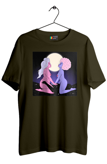 Футболка чоловіча з принтом "Дві Інопланетянки І Місяць". Дівчата, зверху, інопланетянки. 2070702