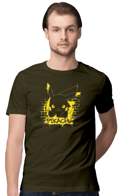 Men's t-shirt with prints Pikachu. Anime, game, manga, nintendo, pikachu, pokemon. 2070702