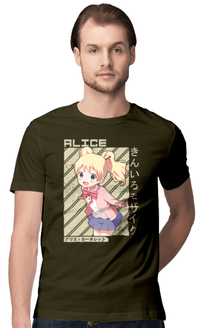 Men's t-shirt with prints Kiniro Mosaic Alice Cartelet. Alice, alice cartelet, anime, gold mosaic, kiniro mosaic, kinmoza, manga. 2070702