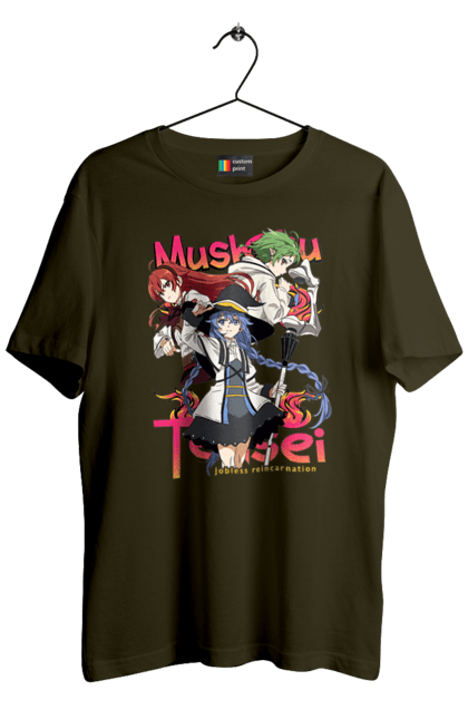 Men's t-shirt with prints Mushoku Tensei. Anime, eris, jobless reincarnation, mushoku tensei, roxy, sylphiette. 2070702