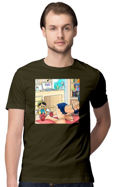 Футболка чоловіча з принтом "Буратіно У Дорослій Казці". Бетмен, буратіно, гола, поцілунок, прикол. 2070702