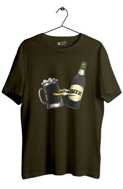 Футболка чоловіча з принтом "Пляшка Пива З Келихом Пива". Келих, пиво, пляшка. 2070702