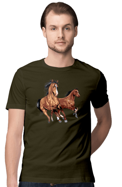 Футболка чоловіча з принтом "Коні біжуть". Грива, кінь, коні, скачуть, тварина. futbolka.stylus.ua