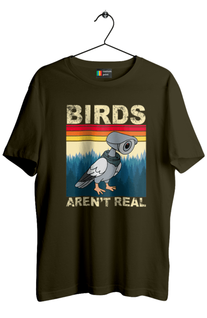 Men's t-shirt with prints Birds aren't real. Bird, camcorder, camera, conspiracy, pigeon, reality, surveillance. 2070702