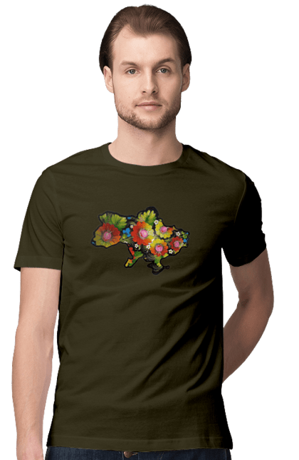 Футболка чоловіча з принтом "Справжня Україна". Барви, квіти, кольрі, краса, лепестки, листя, настрій, справжня україна. 2070702