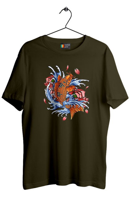 Men`s t-shirt with prints Fish and waves. Fish, flower, wave. 2070702