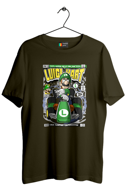 Футболка чоловіча з принтом "Luigi Karting". Nintendo, playstaion, автомобіль, гра, зелений маріо, луїджі, маріо. Funkotee