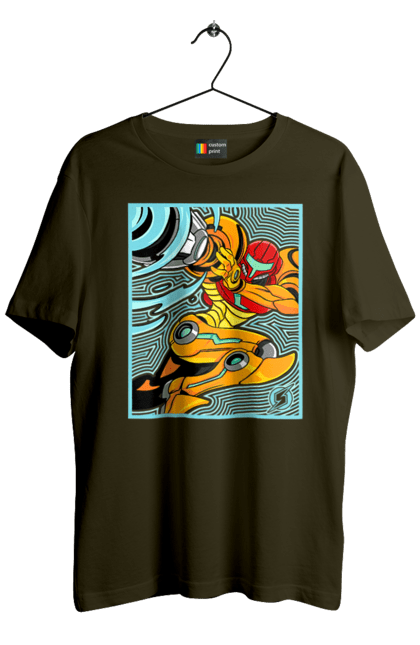 Men's t-shirt with prints Metroid Samus Aran. Game, head hunter, heroine, metroid, power suit, samus aran, video game. 2070702