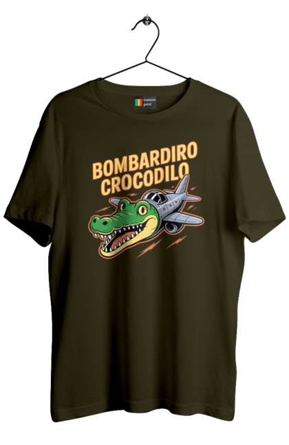 Футболка чоловіча з принтом "Bombardino Crocodilo". Bombardino, bombardino crocodilo, crocodilo, бомбардиро крокодило, бомбардіно крокоділо, крокодил, крокодил літак, крокодил мем, мем бомбардине крокодило, меми. 2070702