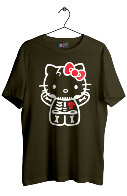 Футболка мужская с принтом Хелло Китти Хэллоуин. Halloween, hello kitty, zombie, бренд, зомби, котенок, персонаж, скелет, хелло китти, хэллоуин. 2070702