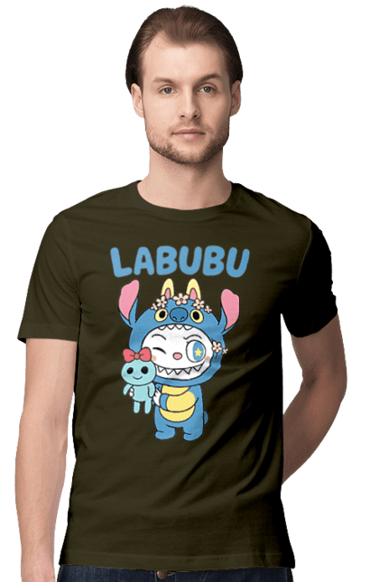 Футболка чоловіча з принтом "Лабубу". Іграшка лабубу, лабубу, лабубу кока кола, мерч лабубу, мила, синя лабаба, смішна лабубу. 2070702