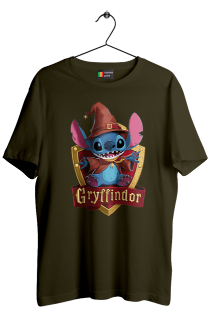 Футболка мужская с принтом Стич Гриффиндор. Gryffindor, harry potter, hogwarts, stich, гарри поттер, гриффиндор, стич, факультет, франшиза, хогвартс. 2070702