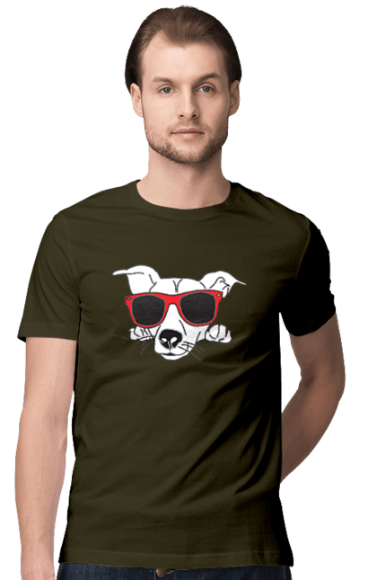 Men`s t-shirt with prints The Dog Peeks Out. Dog, glasses, peep out. 2070702