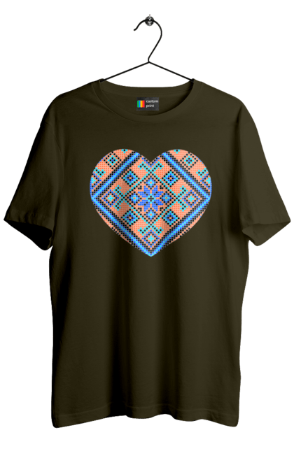 Футболка чоловіча з принтом "Серце вишивка". Вишиванка, вишивка, вишивка хрестиком, люблю україну, серце, символи україни, традиції україни, україна. 2070702
