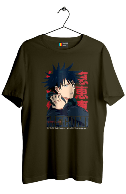 Men's t-shirt with prints Jujutsu Kaisen Megumi. Anime, dark fantasy, fushiguro, fushiguro megumi, jujutsu kaisen, magic battle, manga, megumi, mystic. 2070702