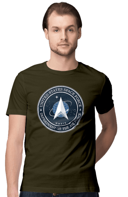 Men's t-shirt with prints United States Space Force. Emblem, political, politics, space, space force, space travel, united states, ussf. 2070702