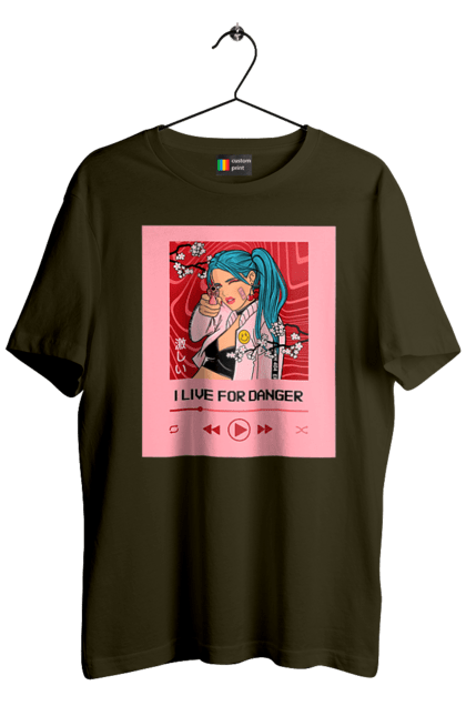Футболка чоловіча з принтом "I Live For Danger". Аніме, музика, пістолет, програвач. 2070702