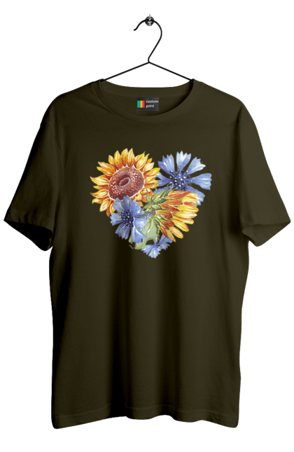 Футболка чоловіча з принтом "Серце соняшники та фіалки". Квіти, люблю україну, любов, серце, соняшник, україна, фіалки. 2070702