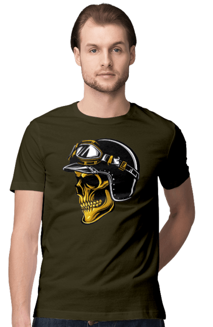 Футболка чоловіча з принтом "Череп в мотошоломі". Крутий, очі, череп, шолом. 2070702