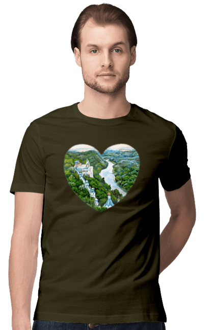 Men`s t-shirt with prints Святогорская лавра. Church, donetsk region, forest, landscape, monastery, river, svyatogorsk, ukraine. 2070702