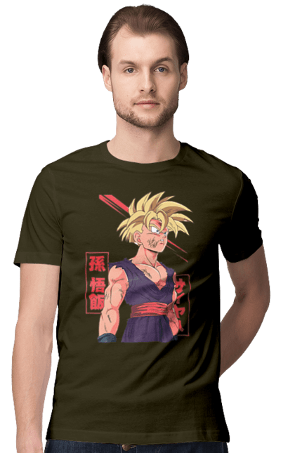 Men's t-shirt with prints Dragon Ball Gohan. Anime, dragon ball, gohan, goku, manga, tv series, vegeta. 2070702