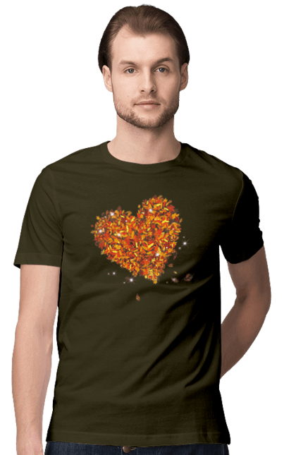 Футболка чоловіча з принтом "Серце з осіннього листя". Листя, осіннє листя, осінь, серце. CustomPrint.market