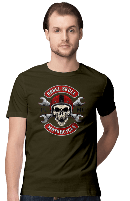 Men`s t-shirt with prints skull motorist. Amateur, helmet, motorcycle, skull. 2070702