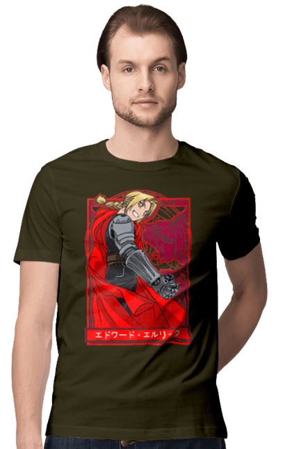 Футболка мужская с принтом Стальной алхимик Эдвард Элрик. Edward, edward elric, fullmetal alchemist, аниме, драма, манга, стальной алхимик, стимпанк, эдвард, эдвард элрик. 2070702