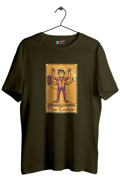 Футболка чоловіча з принтом "Карта таро  кодер". Ай ті, айтішник, карта таро, код, програміст, хакер. 2070702