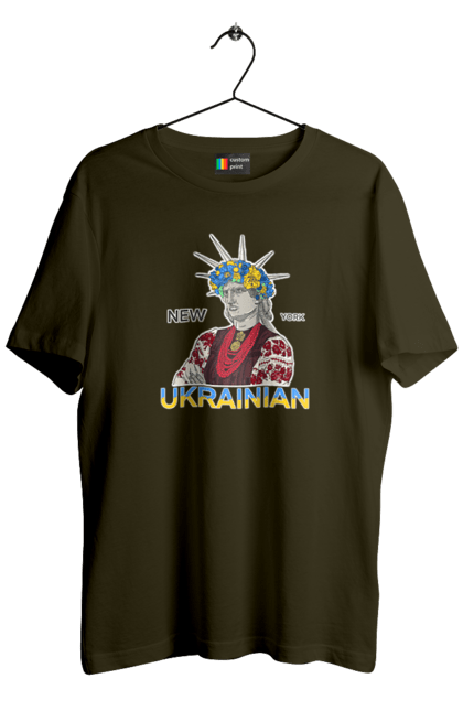 Men`s t-shirt with prints UA & NY. Embroidered shirt, new york, statue of liberty, ukraine, wreath. 2070702