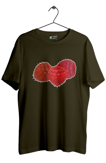 Футболка чоловіча з принтом "Малина". Веган, вегетаріанець, делікатес, дієта, їжа, літо, малина, плід, смачно, стигла, червона, ягода. 2070702