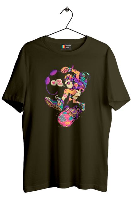 Men`s t-shirt with prints Grandfather on the wave. Age, be young, chase, cool grandfather, drive, fire, grandfather and skate, play, sport, youth at heart. 2070702