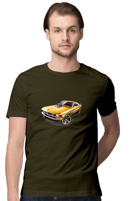 Футболка чоловіча з принтом "Форд мустанг". Американська легенда, жовтий мустанг, культове авто, мустанг, потужне авто, форд мустанг, шелбі. 2070702
